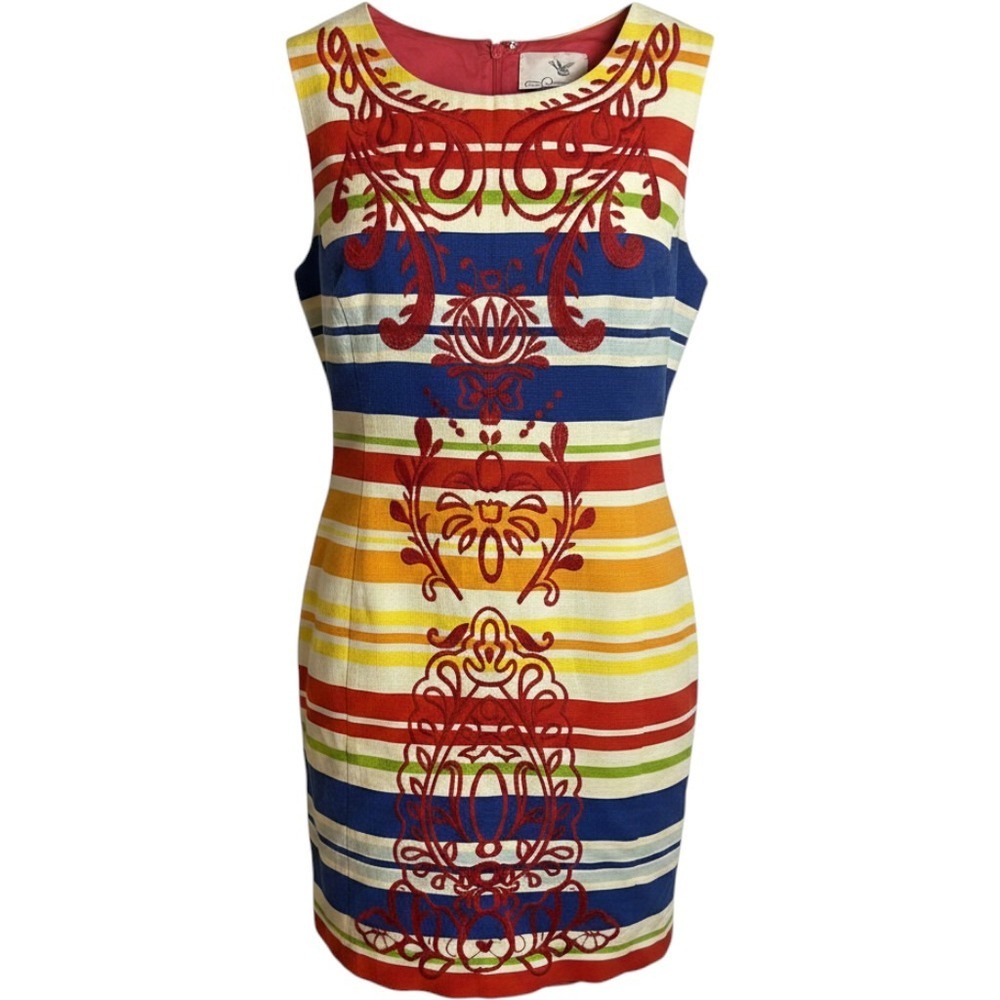 Tabitha for Anthropologie Sheath Dress 8 Multicolor Striped Embroidered Cotton